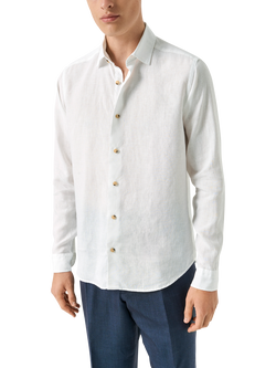 Eton Solid Linen Garment Wash Shirt, White, White