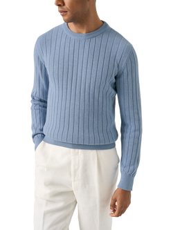 Eton Cotton Crew Neck Ribbed Jumper, Blue, Blue