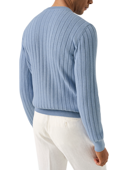 Eton Cotton Crew Neck Ribbed Jumper, Blue - view 2, Blue