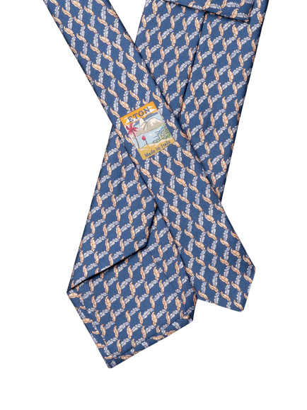 Eton Silk Twill Leaf Motif Tie, Navy - view 2, Navy
