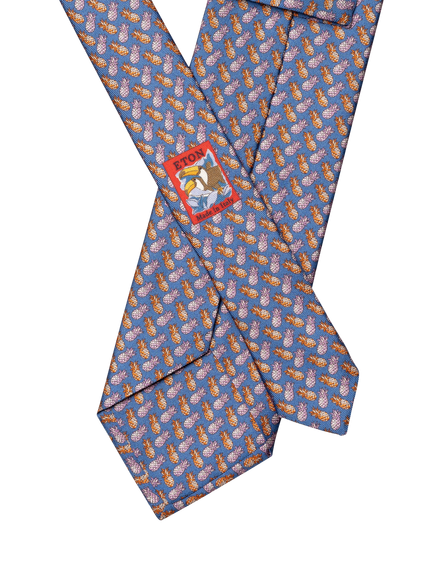 Eton Silk Twill Pineapple Motif Tie, Blue - view 2, Blue