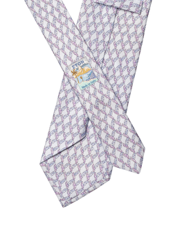 Eton Silk Twill Leaf Motif Tie, Blue - view 2, Blue