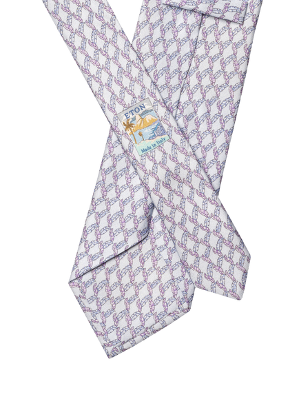 Eton Silk Twill Leaf Motif Tie, Blue - view 2, Blue