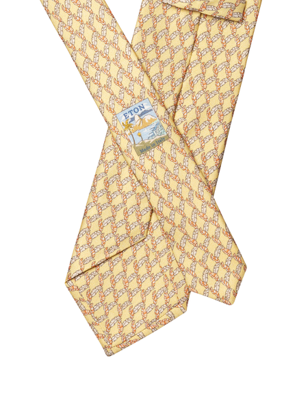 Eton Silk Twill Leaf Motif Tie, Yellow - view 2, Yellow