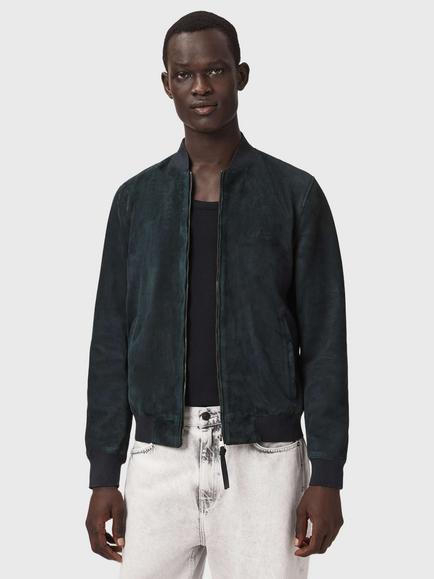 AllSaints Morten Suede Bomber Jacket, Navy Blue, Navy Blue