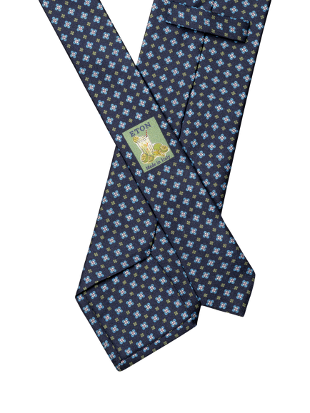 Eton Silk Twill Floral Motif Tie, Navy - view 2, Navy