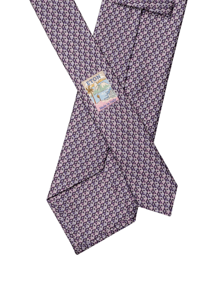 Eton Silk Twill Geometric Print Tie, Purple - view 2, Purple