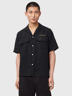 AllSaints Dunloe Linen Short Sleeve Shirt, Black, Black