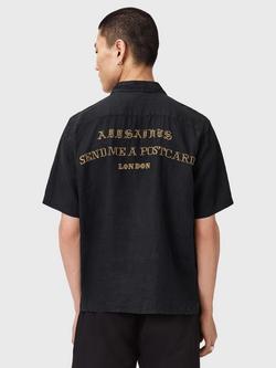 AllSaints Dunloe Linen Short Sleeve Shirt, Black - view 2, Black