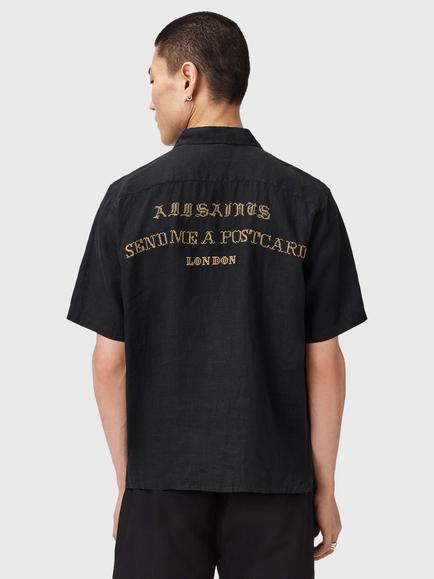 AllSaints Dunloe Linen Short Sleeve Shirt, Black - view 2, Black