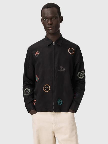 AllSaints Laurel Embroidered Shacket, Black, Black