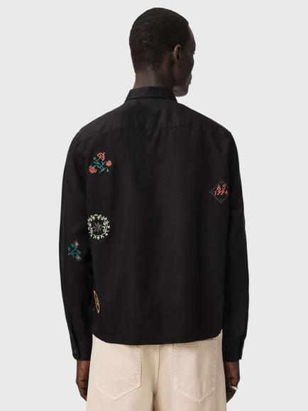 AllSaints Laurel Embroidered Shacket, Black - view 2, Black