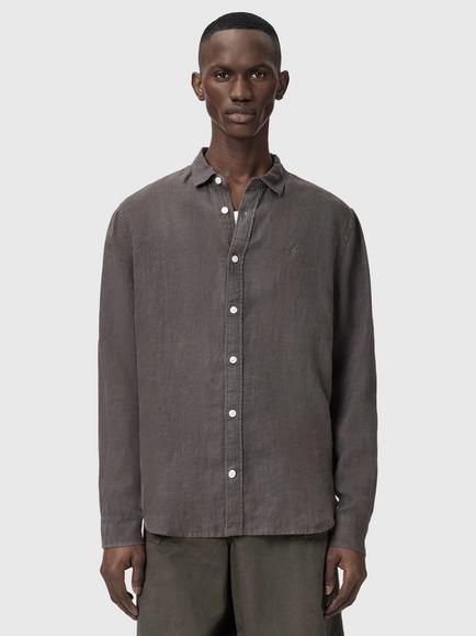 AllSaints Loom Relaxed Fit Linen Shirt, Grey