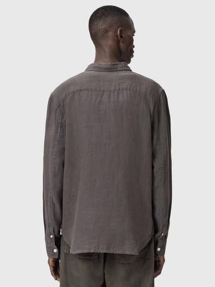 AllSaints Loom Relaxed Fit Linen Shirt - view 2, Grey