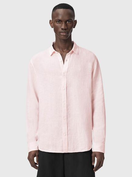 AllSaints Loom Relaxed Fit Linen Shirt, Pink