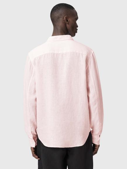 AllSaints Loom Relaxed Fit Linen Shirt - view 2, Pink