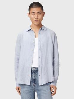 AllSaints Loom Loose Fit Linen Shirt, Blue, Blue