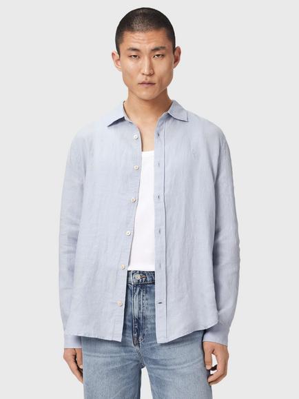 AllSaints Loom Loose Fit Linen Shirt, Blue, Blue