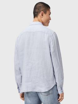 AllSaints Loom Loose Fit Linen Shirt, Blue - view 2, Blue