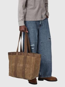 AllSaints Layo Canvas Tote Bag, Weathered Brown - view 2, Weathered Brown