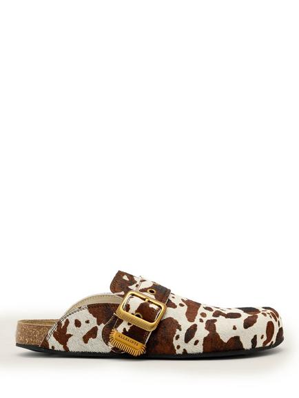 AllSaints Staffa Cow Print Buckle Mules, Brown/Multi, Brown/Multi