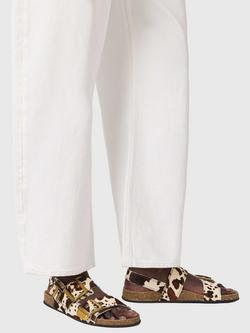 AllSaints Staffa Cow Print Open Toe Buckle Footbed Sandals, Brown/Multi - view 2, Brown/Multi