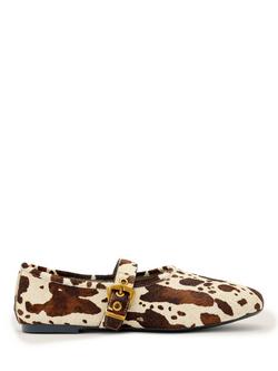 AllSaints Sabine Cow Print Leather Mary Janes, White/Multi, White/Multi