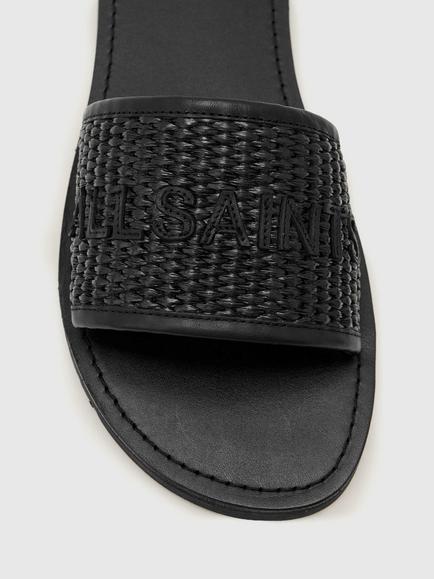 AllSaints Hoxton Raffia Single Strap Slider Sandals - view 2, Black