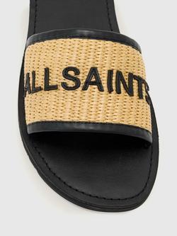 AllSaints Hoxton Raffia Single Strap Slider Sandals - view 2, Black/Natural
