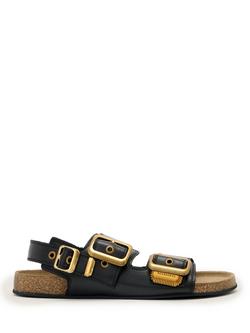 AllSaints Staffa Leather Open Toe Buckle Footbed Sandals, Black