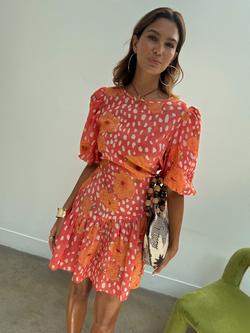 Never Fully Dressed Nova Poppy Ruffle Dress, Orange/Multi - view 2, Orange/Multi