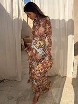 Never Fully Dressed Star Fawn Aria Dress containing LENZING™ ECOVERO™ Viscose, Brown/Multi