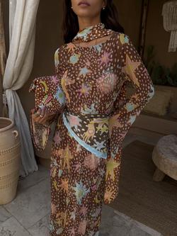 Never Fully Dressed Star Fawn Aria Dress containing LENZING™ ECOVERO™ Viscose, Brown/Multi - view 2, Brown/Multi