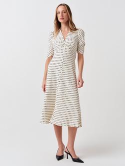 Ghost Mia V-Neck Short Sleeve Midi Dress, Ivory Spot - view 2, Ivory Spot