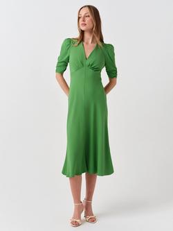 Ghost Mia V-Neck Short Sleeve Midi Dress, Green