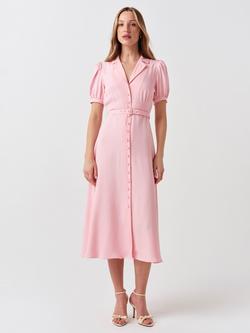 Ghost Phoebe Belted Puff Sleeve Shirt Dress, Pink