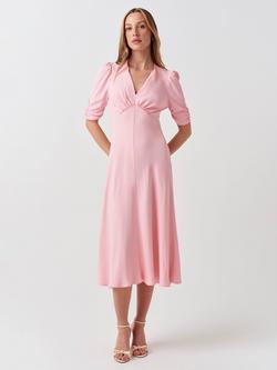 Ghost Mia V-Neck Short Sleeve Midi Dress - view 2, Pink