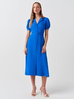 Ghost Phoebe Belted Puff Sleeve Shirt Dress, Blue