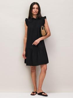 Ro&Zo Cotton Cheesecloth Frill Neck Mini Dress, Black, Black