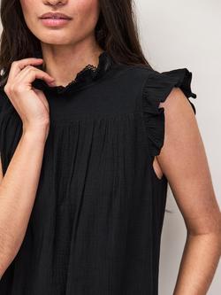 Ro&Zo Cotton Cheesecloth Frill Neck Mini Dress, Black - view 2, Black