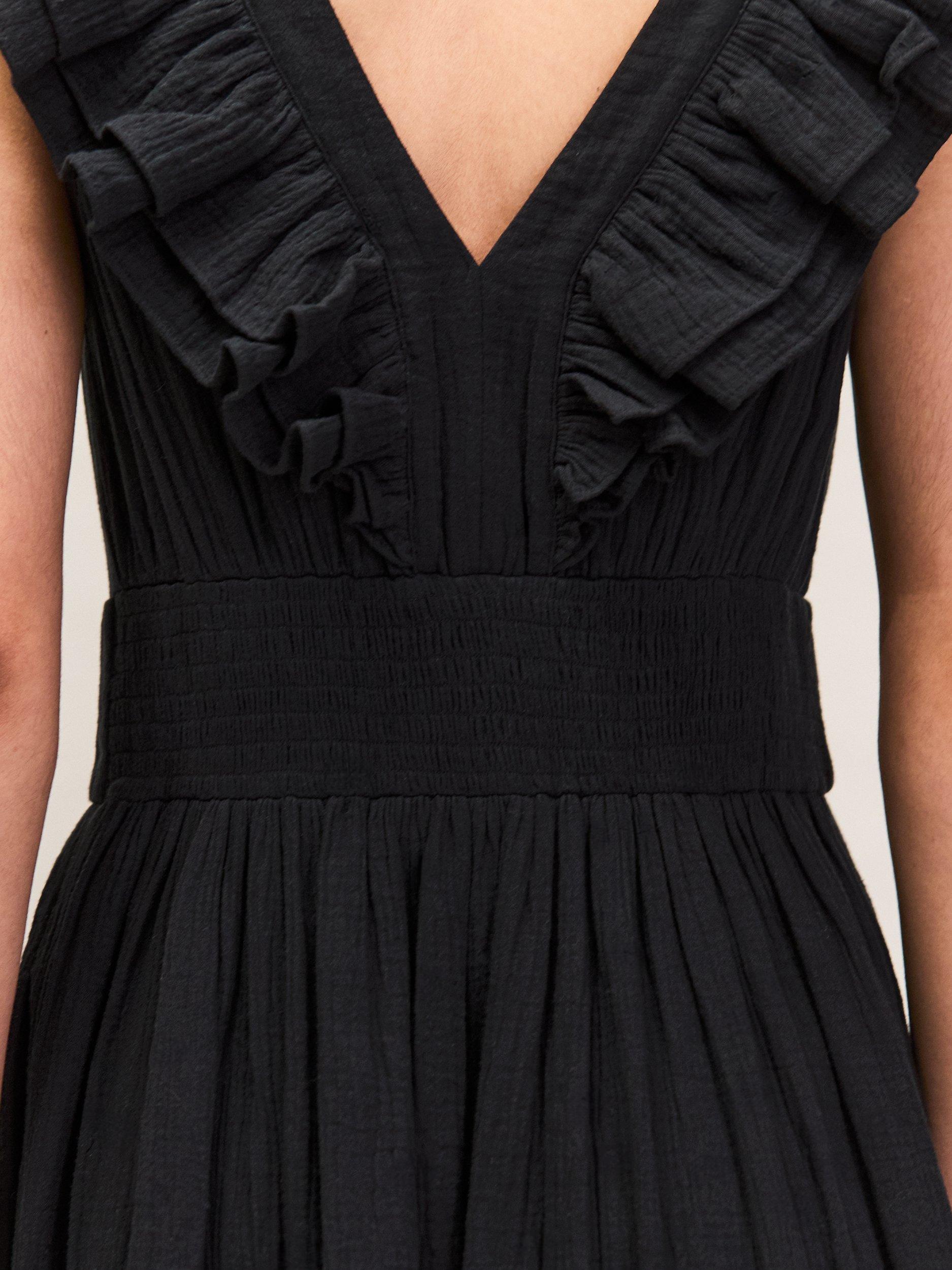 Ro&Zo Cheesecloth Ruffle V-Neck Midi Dress, Black