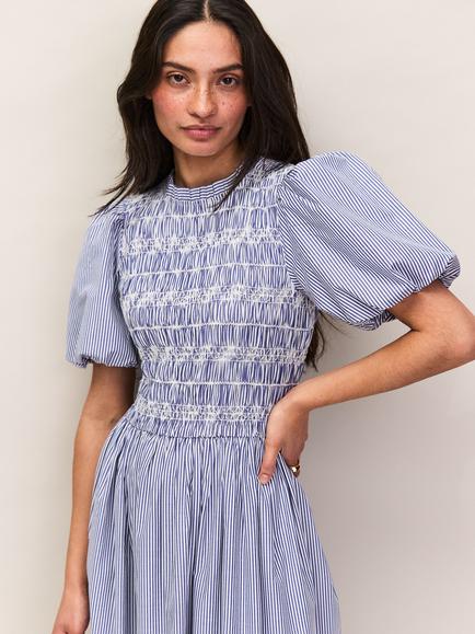Ro&Zo Striped Shirred Bodice Maxi Dress, Blue/White - view 2, Blue/White
