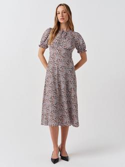 Ghost Clarissa Tie Neck Puff Sleeve Midi Dress, Red Ditsy