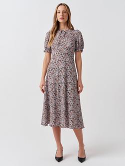 Ghost Clarissa Tie Neck Puff Sleeve Midi Dress - view 2, Red Ditsy