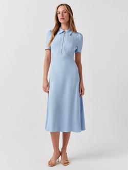 Ghost Haisley Zip Neck Midi Dress, Light Blue