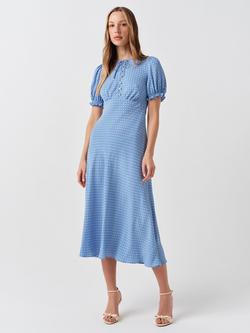 Ghost Clarissa Tie Neck Puff Sleeve Midi Dress - view 2, Blue Spot