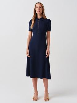 Ghost Haisley Zip Neck Midi Dress, Navy