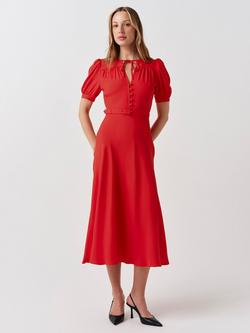 Ghost Florence Crepe Midi Dress, Red, Red