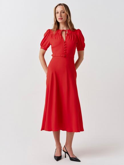 Ghost Florence Crepe Midi Dress, Red, Red
