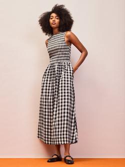 Ro&Zo Gingham Shirred Racer Dress, Black/White, Black/White